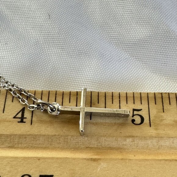 VTG Solid Sterling Silver 925 Cross Cable Link Pendant Necklace Size 15'' Length - Picture 8 of 11